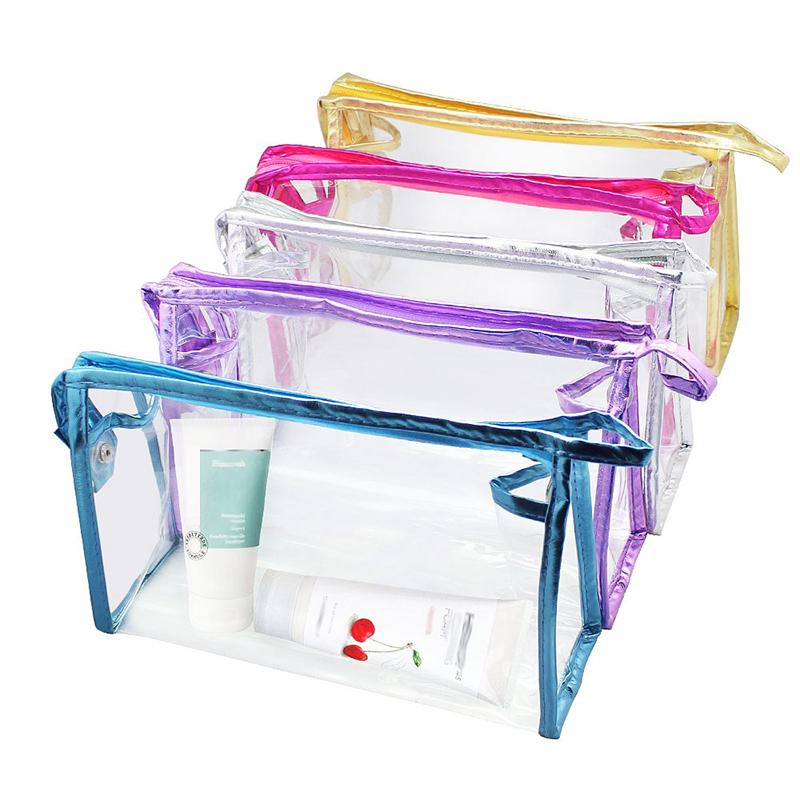 

Clear Waterproof Makeup Bags Cosmetic Pouch PVC Vinyl Zippered Wash Bag for Vacation Bathroom Transparent Travel Organizing Storage Bag, Sky blue