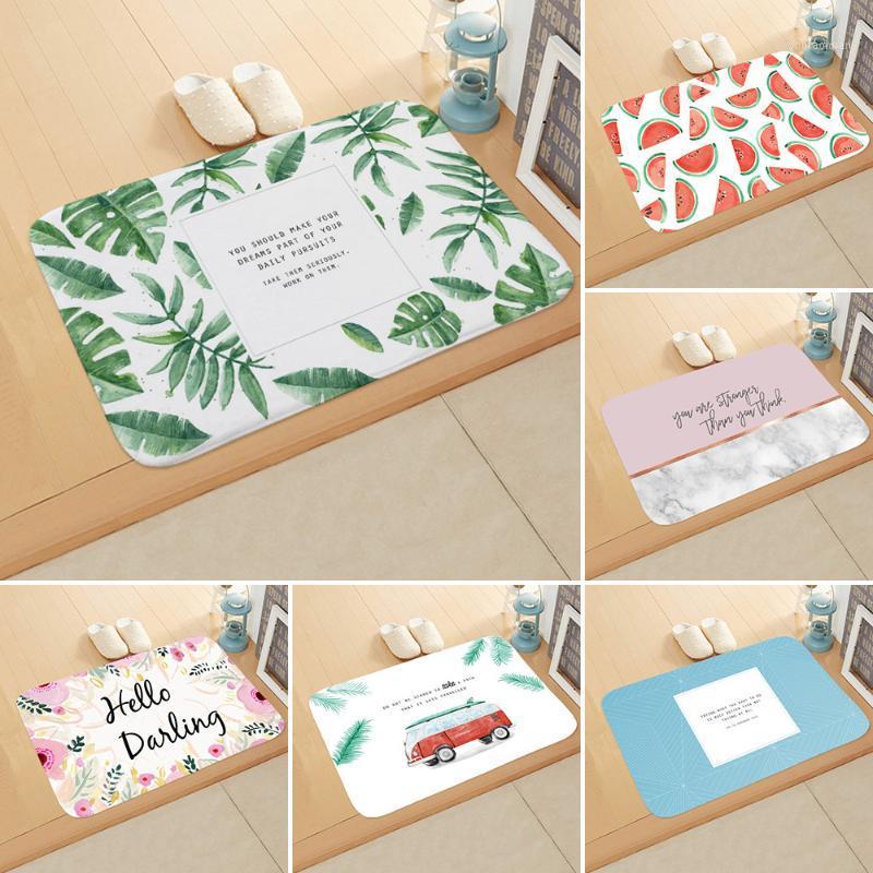 

Beautiful plant Washable non-slip mat fun door mat bathroom foot pad home decoration bathroom Flannel printed doormat1