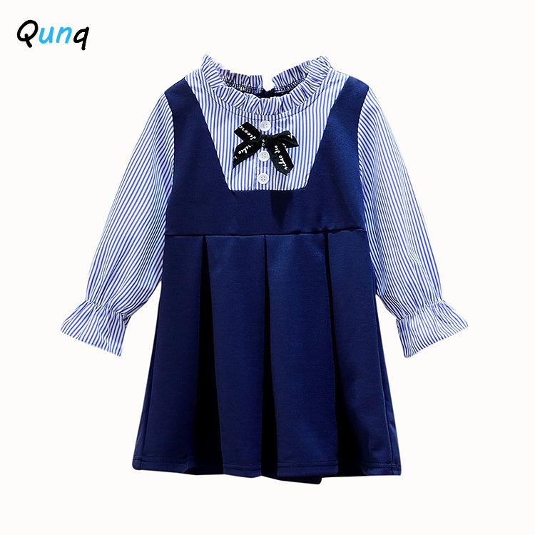 

3 4 5 6 7 Year Girl Dress Long Sleeve O-neck Casual Spring Fall Kids Costume for Girl Striped Navy Toddler Children Outfits