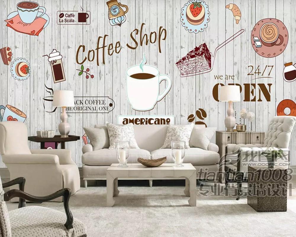 

Drop Shipping Custom Wallpaper Mural European And American Style Coffee Shop Cake Shop Background Wallpaper Decorative Painting1, As pic
