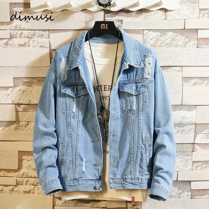 

Men's Denim Jackets Fashion Male Trendy Ripped Denim Bomber Coats Men Outwear Windbreaker Cowboy Jean Jackets Clothing kg-40, Dark blue