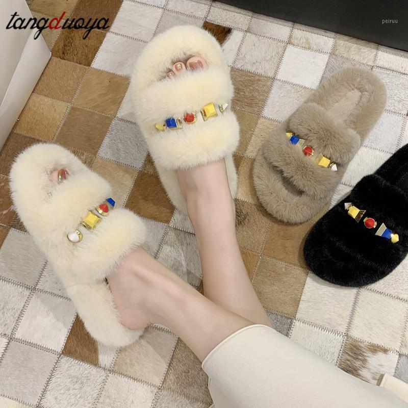 

Autumn Winter Women Slippers Zapatos De Mujer Crystal Warm Home Slipper Flat Shoes Women Slides Flip Flops Furry Fur Slippers1, Khaki