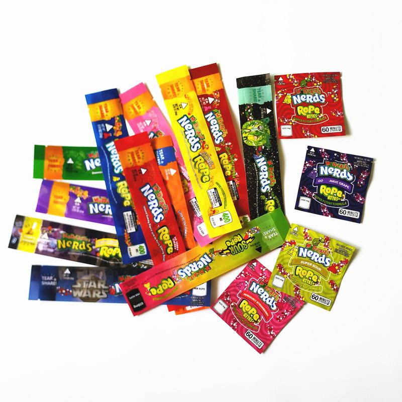 

Hot 400 420 600mg medicated Nerds ROPE Exotic Infused Gummies edibles Packaging Bag Smell Proof package Bag