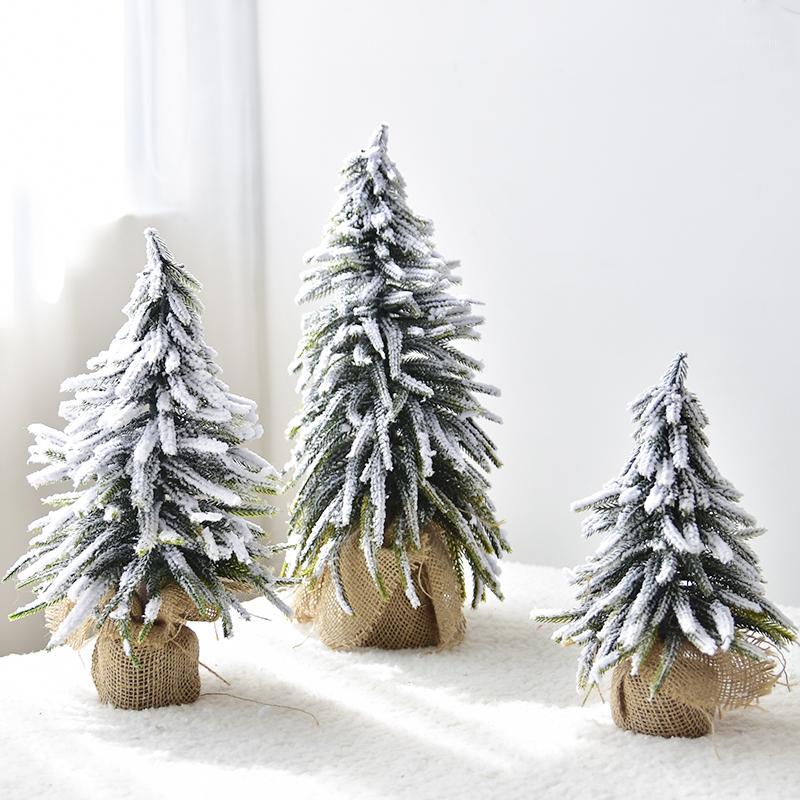 

Small Mini Christmas Tree Burlap Flocking Snow Scene Arrangement Christmas Decorations Desktop Decoration Home artificial trees1