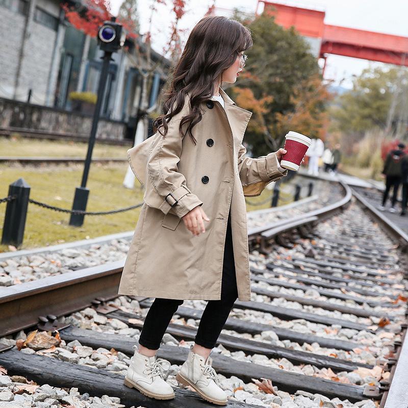 

2020 Autumn New Teen Girls Elegant Jacket Cute Butterfly Mother and Daugther Clothing Fashion Kids Girls Midi Length Coat, #91921, Khaki