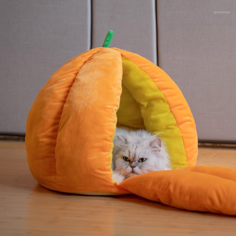 

Pumpkin Closed Cute Cat's Nest Warm In Winter Cat House Thickened Small Dog's Nest Cat Mat Sleeping Pet Supplies All Year Round1