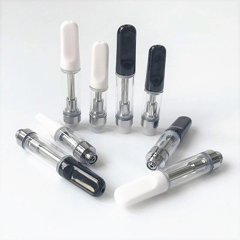 

Carts O.8ML TH205 Empty Vape Pen Cartridges 0.5ml 1ml Ceramic White/Black Mouthpieces Glass Thick Oil 510 Thread Atomizer pc tube