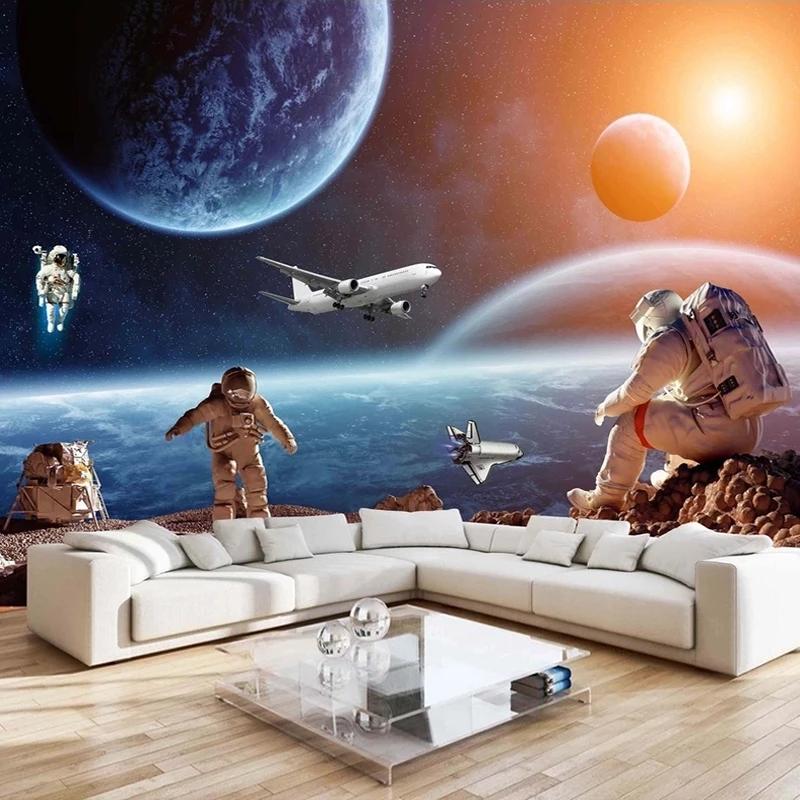 

Custom Photo Poster Wall Painting Starry Sky Universe Astronaut Planet Mural Wallpaper For Kids Room Living Room Bedroom Decor, Fiber canvas