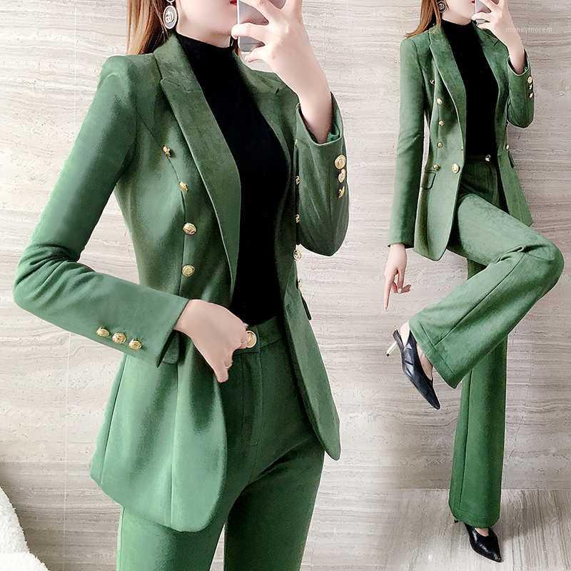 

British style blazer set autumn winter women suit women' Korean casual Office lady temperament pant suits for women two-piece1, Black