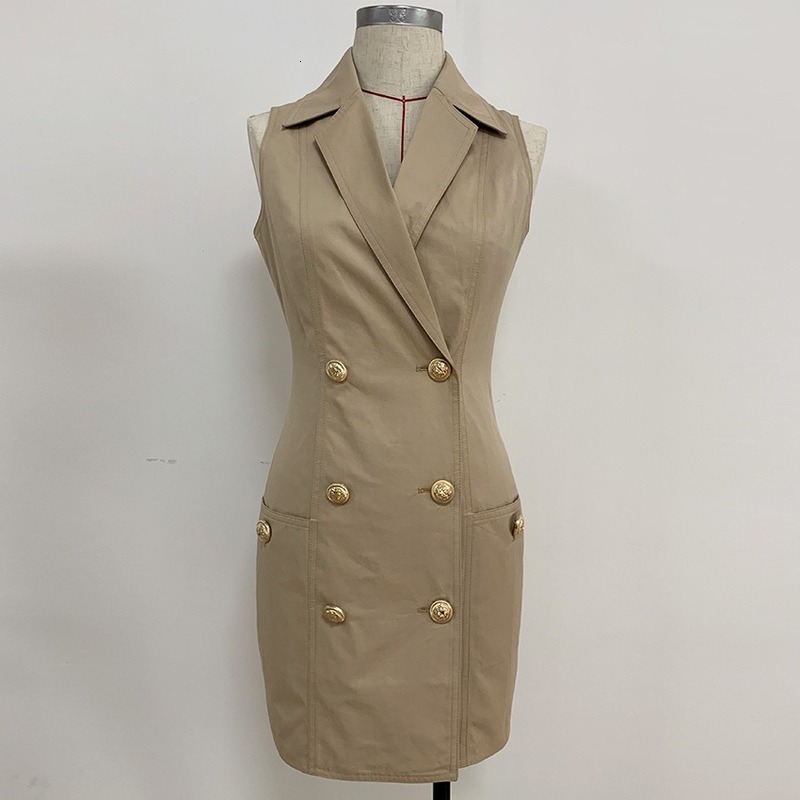 

New Lady in the Office Will See Mini Dress of Cotton Tapered Double Collar Breasted Dresses Classic Thin Tank Designer Buttons Dressed 5uj1, Picture color