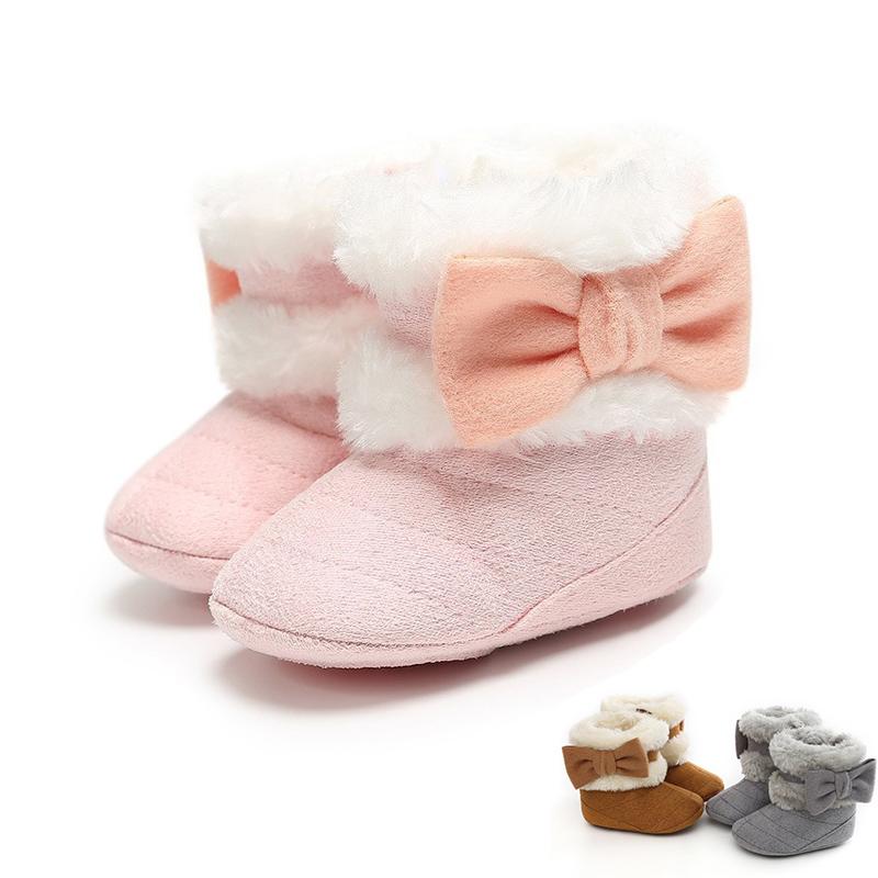 

2020 Plush Bow Baby Boots Infant Boys Winter Warm Shoes Fashion Fuzzy First Walkers Newborn Baby Crib Shoes Toddler Girl, Brown