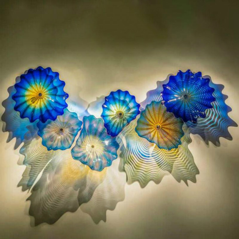 

Blue Colored Lamp Murano Plates Sconce Abstract Glass Flower Art Lamps Arts Decor Nordic Living Room Wall Decoration