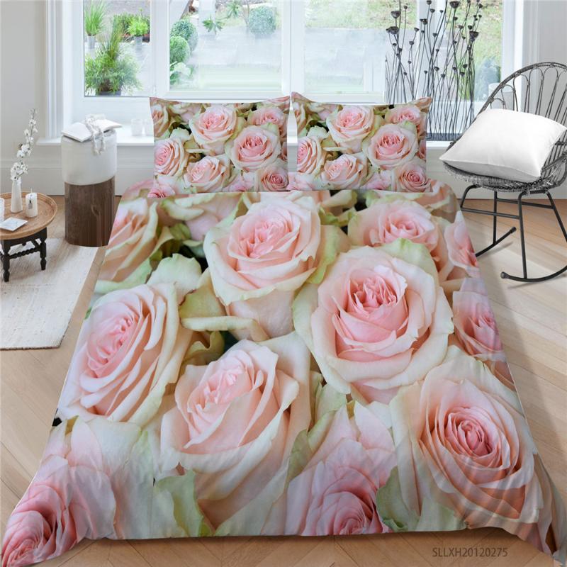 

Pink Rose Bedding Set Queen Size Beautiful Romantic Duvet Cover Queen  Full Single Double Floral Bed Set For Girls, Style 5