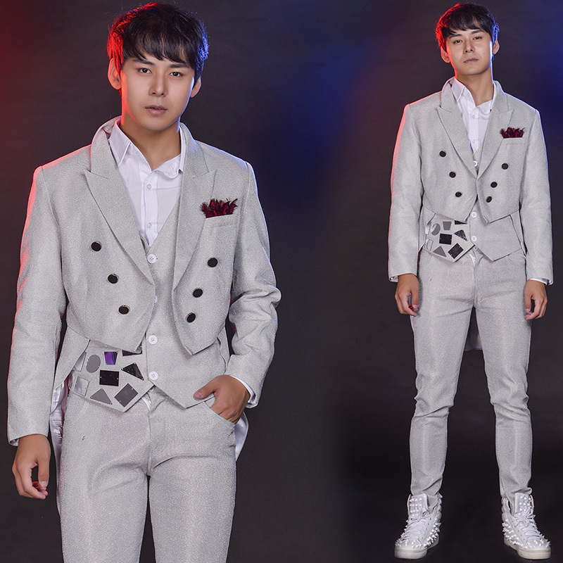 

2021 New -6xl!! Disco Music Watch Performance Clothes Men Suit Host Fringe Leather Jacket Patchwork Cool Fashion. 5VEP, Dress pant