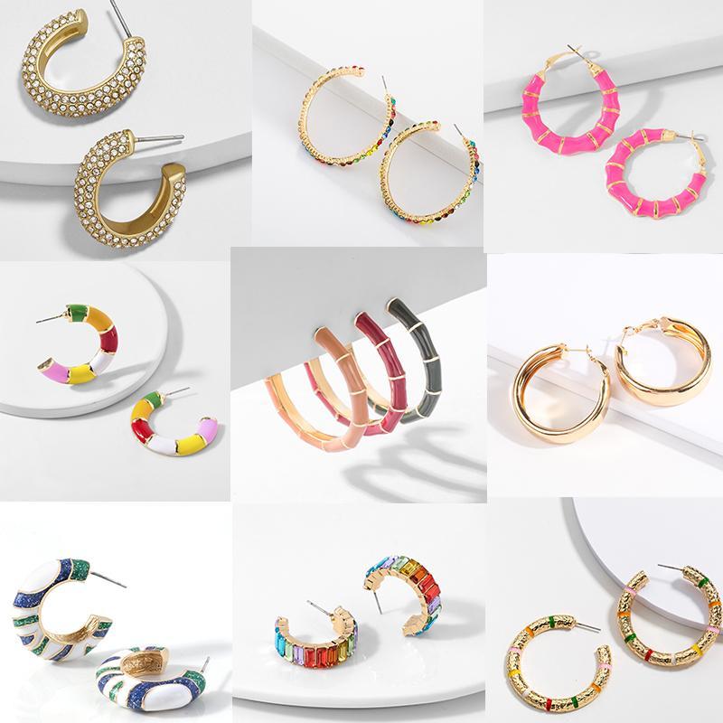 

Hoop & Huggie Fashion Multicolor Big Circle Metal Enamel Earring Women Simple Geometry Polygon Crystal Charm Party Jewelry1