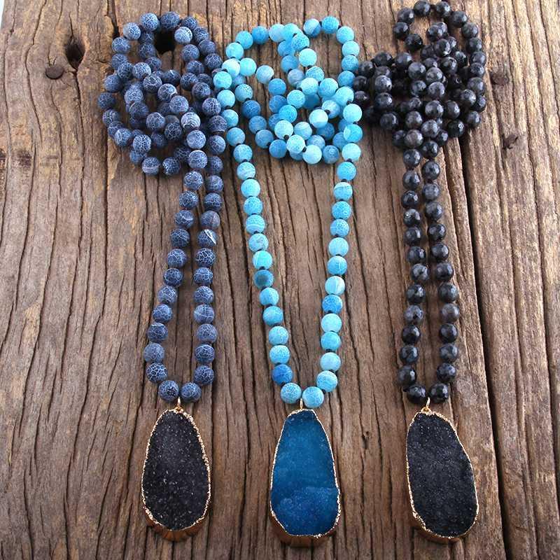 

RH Fashion Boho Jewelry Natural Stones Long Knotted With Druzy Drop Pendant Necklaces Women Necklace Gift Dropship1