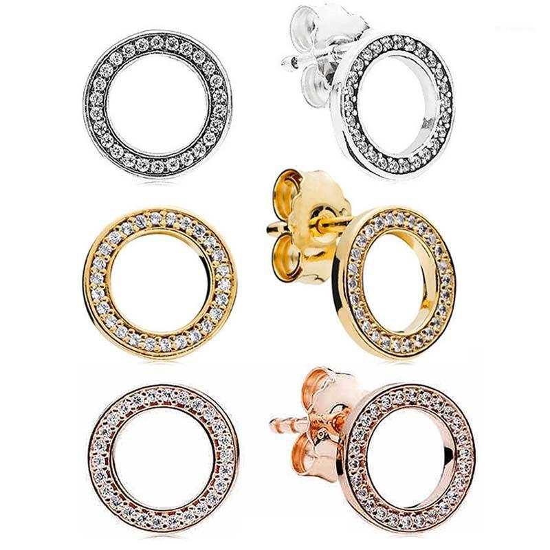 

Original Sliver Rose And Golden Sparkling Circular Forever Crystal Stud Earrings For Women Wedding Gift DIY Jewelry1