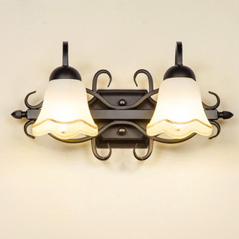 

Black Retro iron flower glass American country bathroom E14 mirror headlight