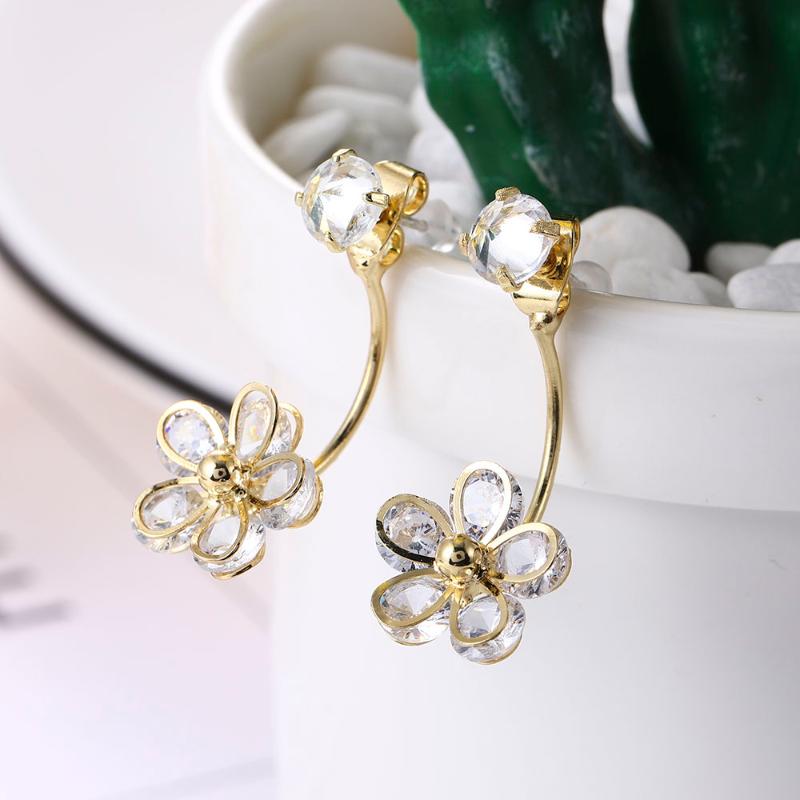 

Spring Series Earrings Fresh Temperament Sweet Flower Zircon Crystal Lovely Ear Back Hanging Stud Drop Women Jewelry Xmas Gifts
