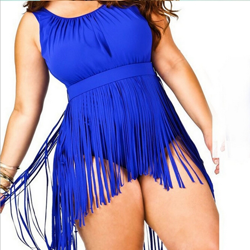 

XL-6XL long fringe swimsuit fatkini Sexy plus size fringe Bathing Suit Tassel padded swimwear fringe bathing suit women Swimsuit Y200319, Blue