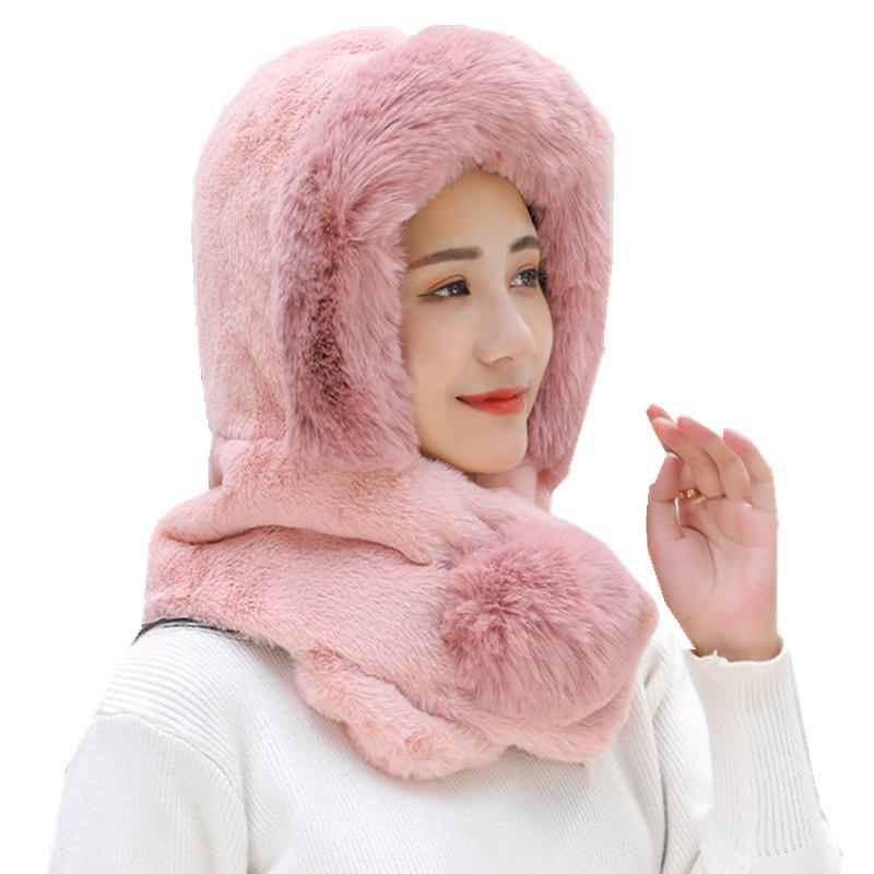 

Hats, Scarves & Gloves Sets 2021 Korean Version Women Winter Hats Student Cute Mink Dual-Use Female Collar One Hat Fashion Plus Velvet Warm