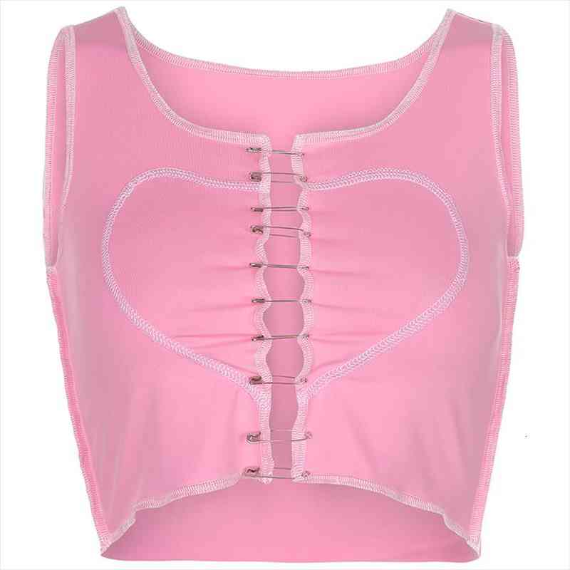 

heart printed y2k cropped for women party club wear cute pink tank fashionable sleeveless 90s summer, White