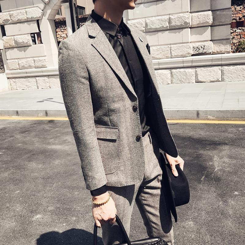 

Suit Coat man character pattern fashion Danci male student casual woolen suit coat1, Brown