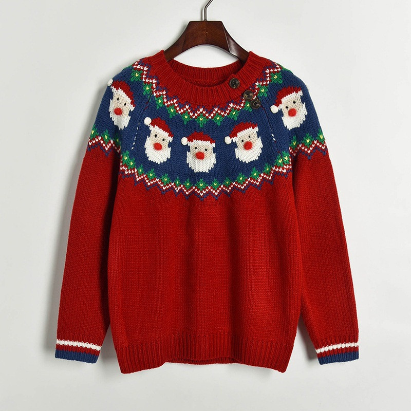 

2021 New Christmas Female Tops Cute Mesh Shirt Cartoon Printed Autumn Red Clothes Santa Claus Knitted Pullovers Long Sleeve Jumpers K64A, Blue