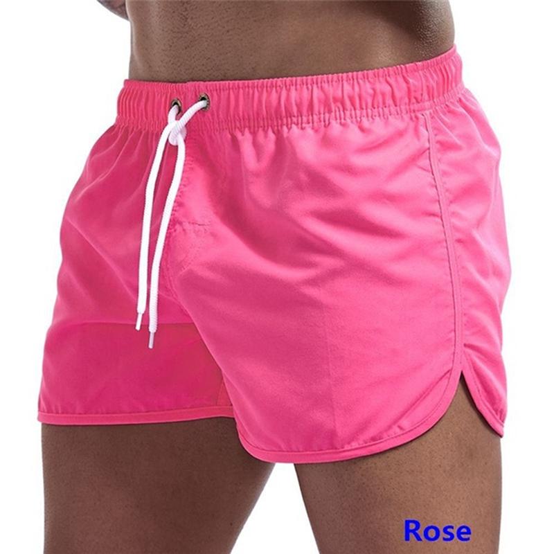 

Man Summer Board Shorts Male Fashion Casual Dry Beach Shorts 2020 Breathable Mesh Quick Dry Pantalones Cortos, Rose red