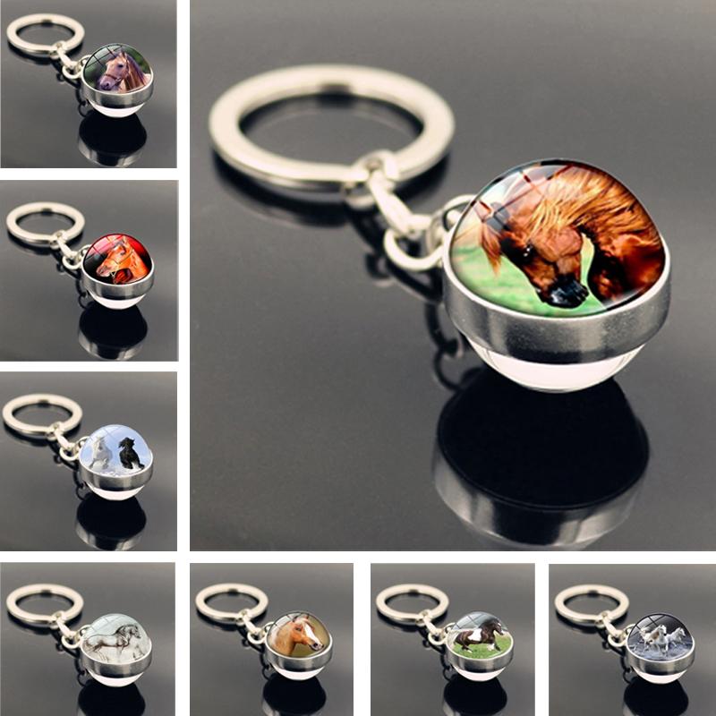 

Horse Keychain Horse Glass Ball Keychain Double Side Glass Cabochon Cabochon Pendant Metal Keyring Animal Wedding Gifts