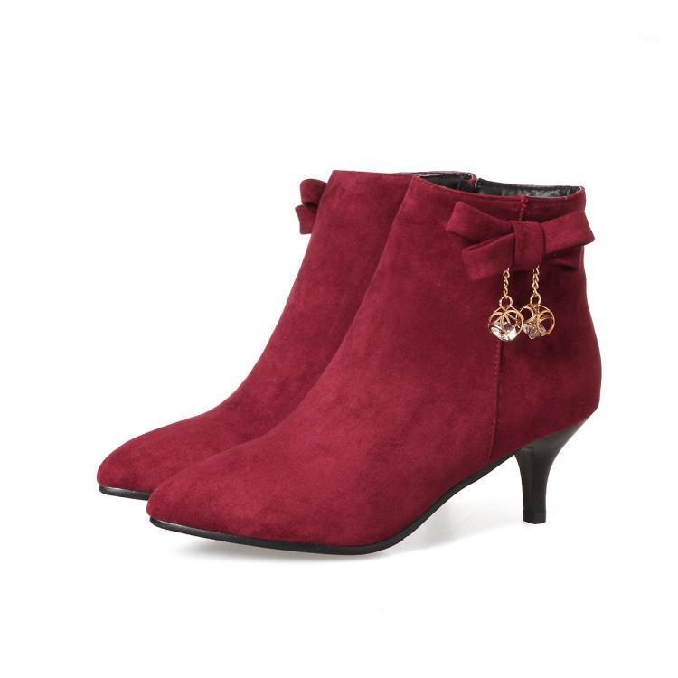 

Med Heel Boots Women's Low Shoes Round Toe Winter Footwear Mid-Calf Pointy Mid Calf Autumn Rock Rubber 2020 Ladies Cotton1