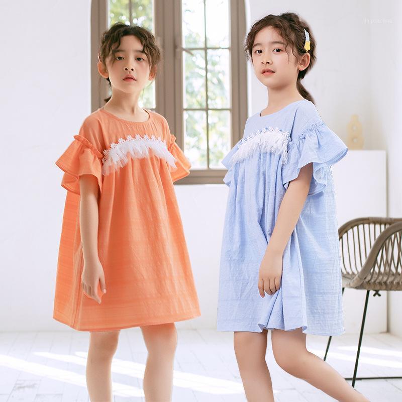 

2020 New Children Lace Dress Brand Girls Dress Baby Princess Kids Summer Cotton Jacquard Cute Toddler Clothes,#55701, Light blue