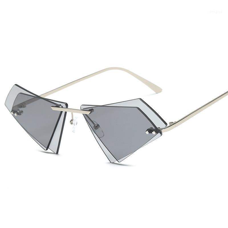 

Sunglasses Rimless Triangle Women Vintage Retro Sunglasses-woman Double Layer Lens 2021 Brand Designer Metal Frames Anti-glare1