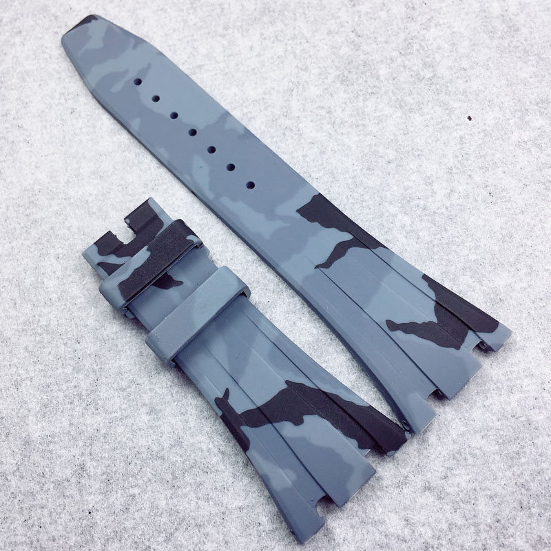 

27mm Camouflage Grey Color Rubber Watch Band 18mm Folding Clasp Lug Size AP Strap for Royal Oak 39mm 41mm Watch 15400 15390, Black;brown