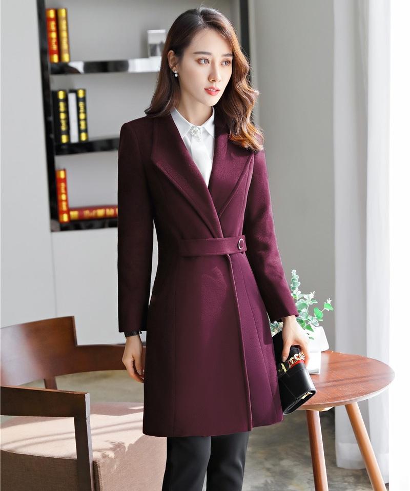 

New 2020 Fall Winter Fashion Women Coat Office Ladies Outerwear Overcoat Female Clothes Wine Red Styles, Black