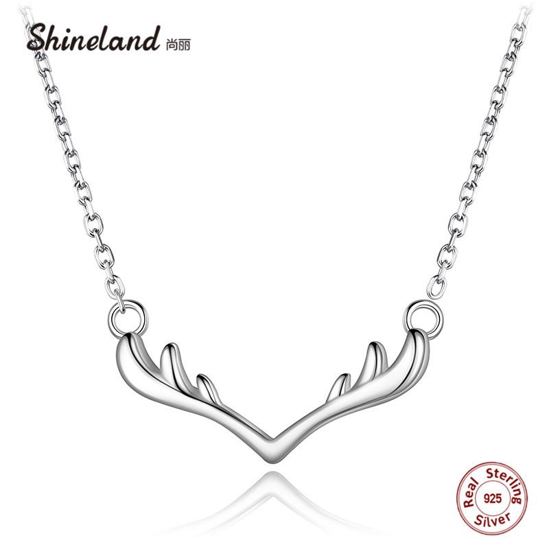 

Shineland 100% 925 Sterling Silver Deer Horn Antler Animal Necklaces & Pendants For Women Girl Accessories Jewelry Collier Gift