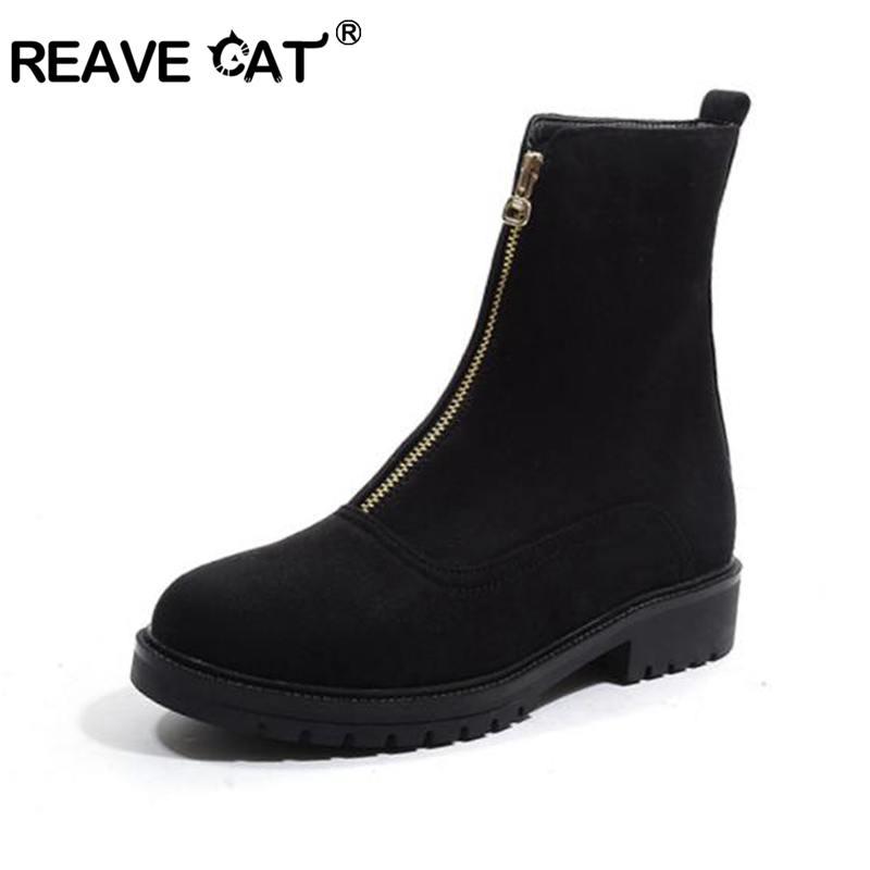 

REAVE CAT Russia winter boots women warm ankle boots for women zip fur ladies flock shoes bota feminina botas mujer A1112, Black fur