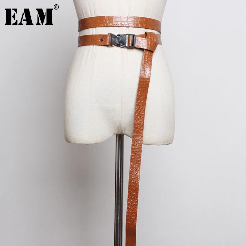 

EAM] Pu Leather Buckle Multicolor Long Wide Belt Personality Women New Fashion Tide All-match Spring Autumn 2020 1H361, Black