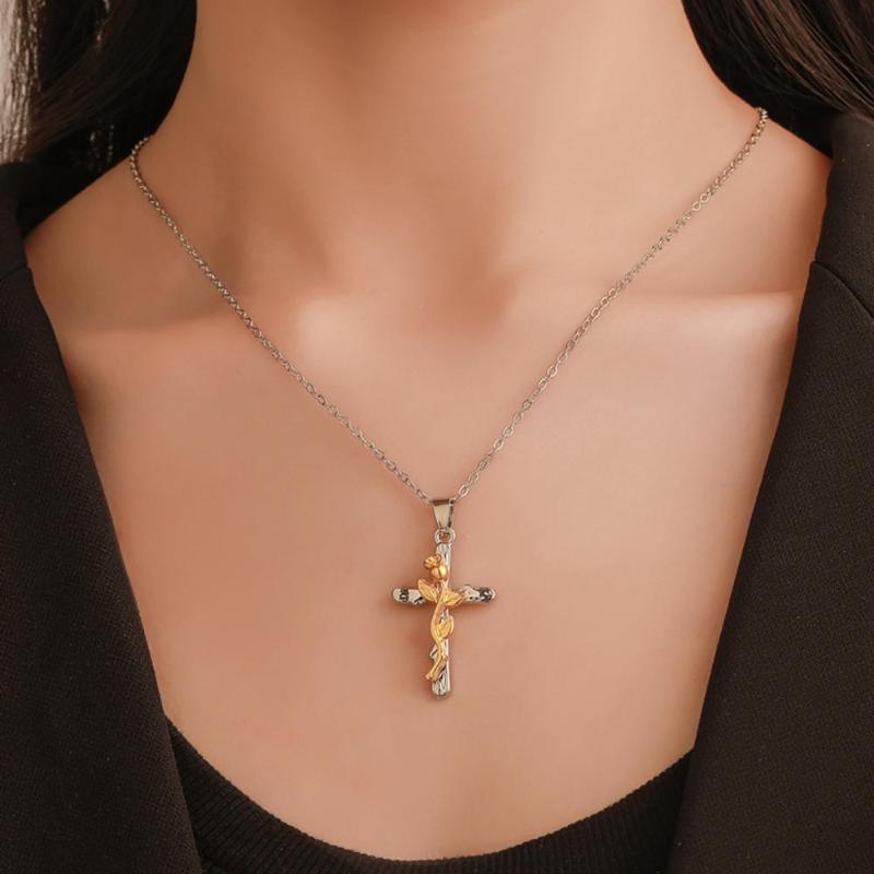 

Vintage Wind Leaf Cross Necklace Fashion Men And Women Neck Chain Clavicle Accessories Gift Elegant For Women Men Collier