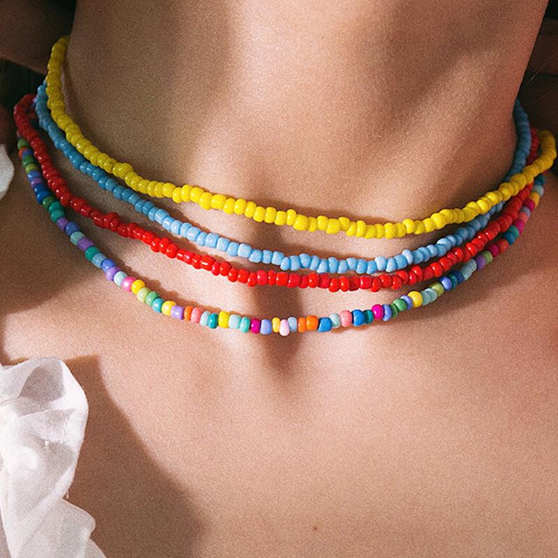 

Chokers 1pcs Candy Color Bohemian Handmade Rainbow Beads Choker NecklaceBead Satellite Necklace Women Fashion Jewelry Necklaces