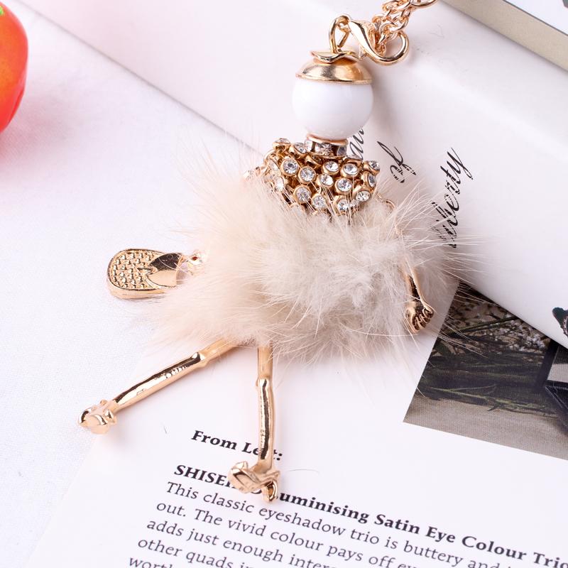 

Winter New Fur Handmade French Doll Statement Necklaces Long Chain Pendant Alloy Bohemian Choker Girls Women Accessories