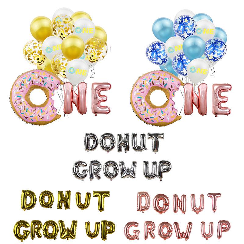 

1Set Baby Boy/Girl Sweet Donut One Foil Balloon Children 1st Birthday Party Baby Shower Wild One Donut Grow Up Balloon Supplies
