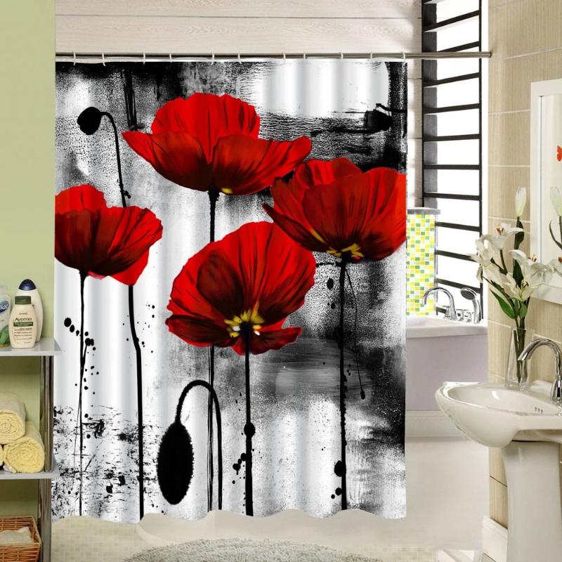 

The Red Flowers Shower Curtain Grow In The River That See Active And Enthusiastic Life 3d Print Art Design Bathroom Decor Gift