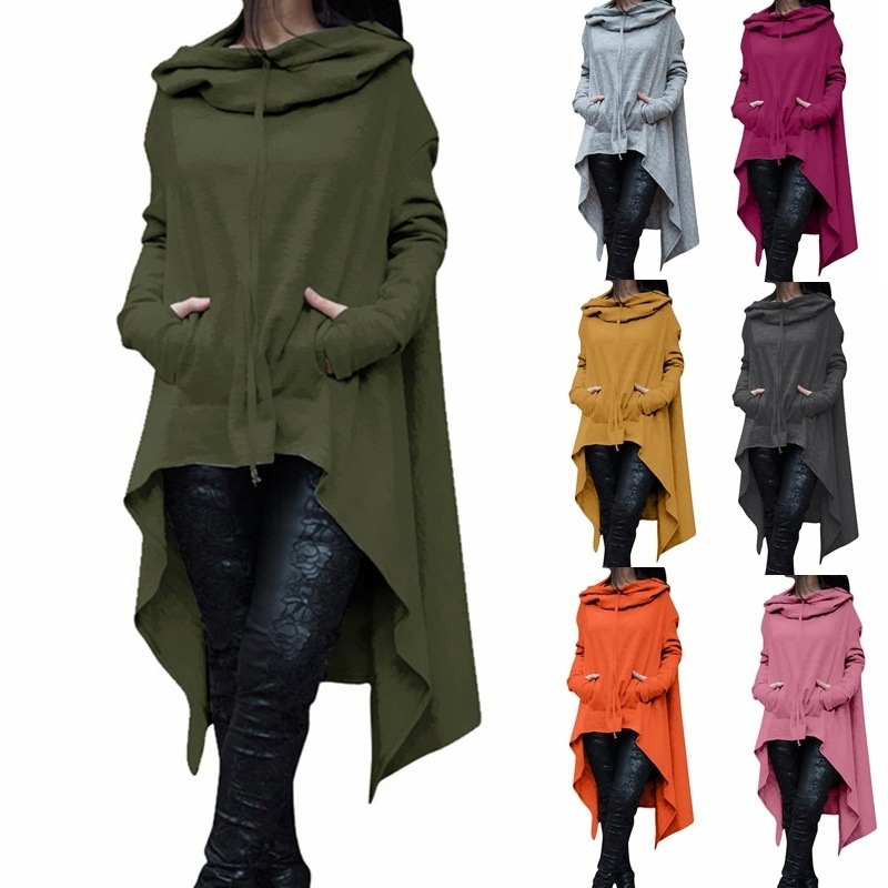 

Irregular Hoodies Solid Color Fashion Oversize Hoodies Sweatshirt Women Loose Hoody Mantle Hooded Pullover Outwear Coat Y200706, Orange