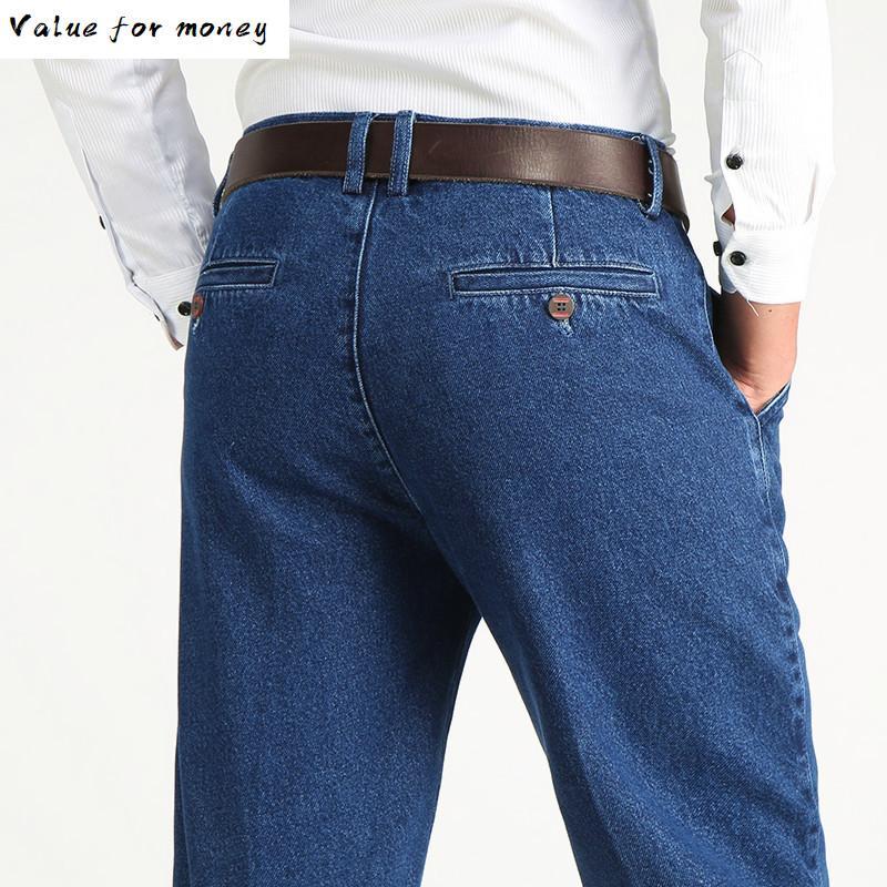 

2020 Cotton Thick Fabric Relaxed Fit Jeans Men Casual Classic Straight Loose Jeans Male Denim Pants Trousers Size 28-42, Deep blue