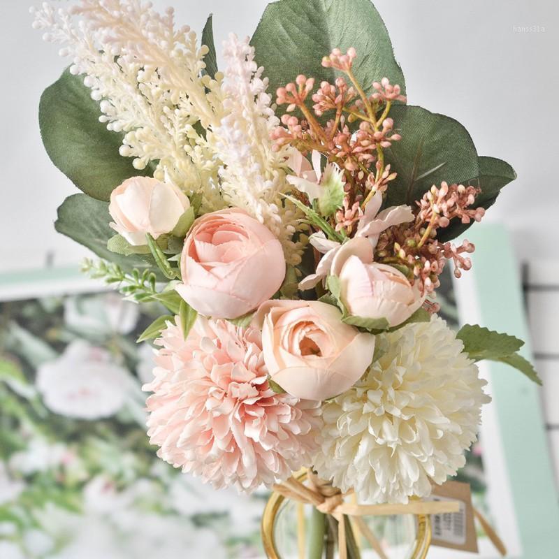 

Artificial Silk flowers wedding bouquet for bride high quality for home decoration fake flower faux living Home Living room1