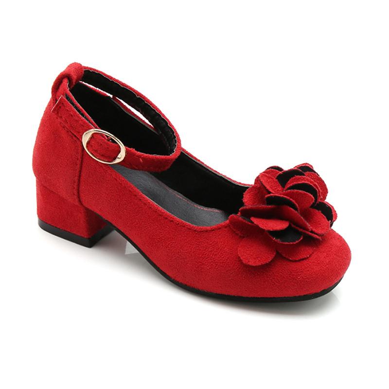 

Pink Red Black Big Children High Heeled Leather Shoes For Kids Girls Flower Wedding and Party Princess Dress Shoes New 2020