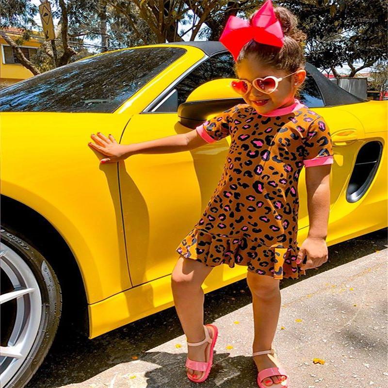 

Fashion Kids Baby Girls dress Leopard Printed Pullover Casual Short Sleeve Dress Party summer sundress Clothes1, As pic