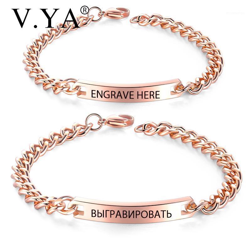 

V.YA New Style Rose Gold Simple Couple Bracelets Stainless Fashion Steel Silver Color Engraved Bracelet For Lover Romantic Gifts1