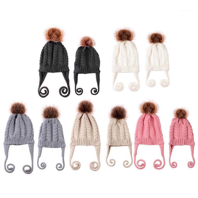 

Parent-child Warm Crochet Knit Hat Beanie Double Braid Bobble Cap Xmas Gift1, White